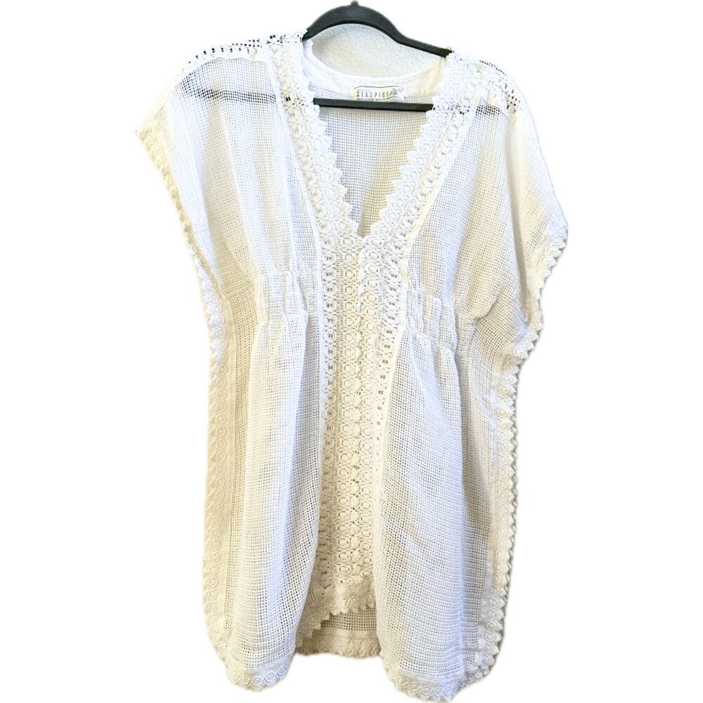 SeaSpice White Peruvian Cotton Crochet Swim Cover Up Dress M